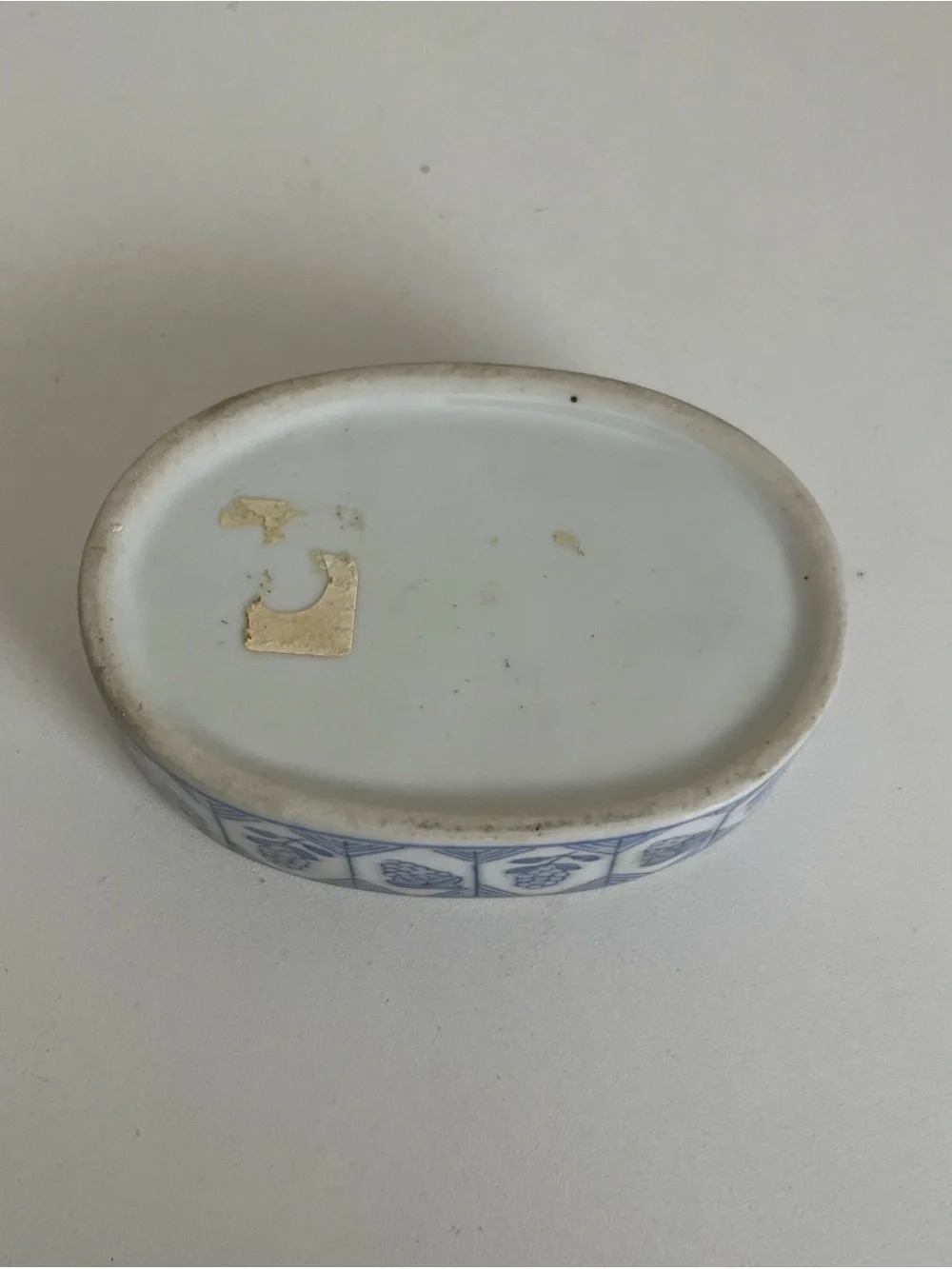 Blue and White Oval Porcelain Trinket Box